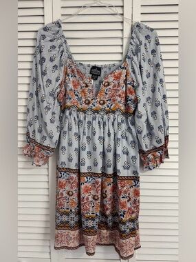 NWT Angie Women's Boho Milkmaid Babydoll Dress Sz M Balloon Slvs Smocking Floral